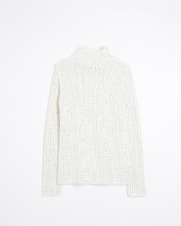 River Island White Embellished High Neck Jumper | sparkly high neck jumpers