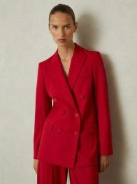 REISS Anna Wool Blend Double Breasted Tux Blazer Red ~ women’s smart suit blazers ~ womens bright jackets