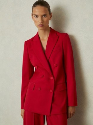 REISS Anna Wool Blend Double Breasted Tux Blazer Red ~ women’s smart suit blazers ~ womens bright jackets