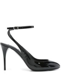 Alaïa Patent-Leather Pumps in Black ~ glossy ankle strap courts ~ strappy high stiletto court shoes