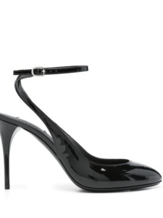 Alaïa Patent-Leather Pumps in Black ~ glossy ankle strap courts ~ strappy high stiletto court shoes