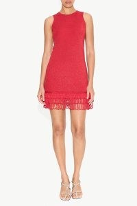 Simon Miller Albers Sleeveless Knit Fringe Hem Mini Dress in Lucky Red | fringed hemline party dresses