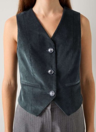 L.K. BENNETT Ami Green Velvet Fine Cord Waistcoat – women’s waistcoats