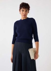 L.K. Bennett Ashley Cashmere Navy Knitted Top – luxury dark blue crew neck jumper