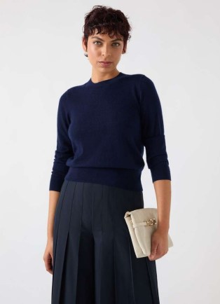 L.K. Bennett Ashley Cashmere Navy Knitted Top – luxury dark blue crew neck jumper