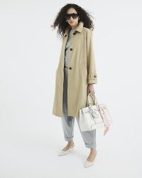 RIVER ISLAND Beige Single Breasted Trench Coat ~ chic midi length coats