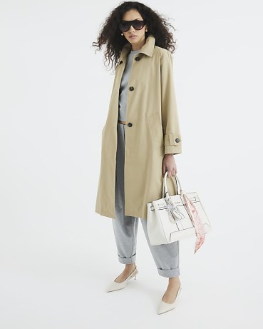 RIVER ISLAND Beige Single Breasted Trench Coat ~ chic midi length coats