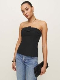 Reformation Aradia Top in Black ~ strapless fitted evening tops