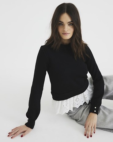 River Island Black Frill Jumper – women’s jumpers with frilled hemline