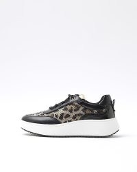 River Island Black Leopard Print Lace Up Trainers – embellished animal print trainer