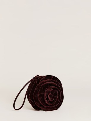 The Reformation Evelina Wristlet Bag Bordeaux Velvet ~ plush floral style wristlets ~ small luxe bags