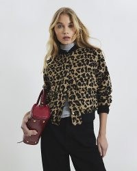 River Island Brown Leopard Print Bomber Jacket – women’s animal print jackets