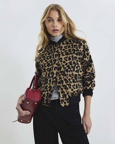 River Island Brown Leopard Print Bomber Jacket – women’s animal print jackets