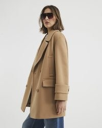 RIVER ISLAND Camel Double Breasted Coat ~ women’s light brown relaxed fit coats