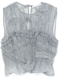 Cecilie Bahnsen Uphi Top Light Grey – ruffled semi sheer tops