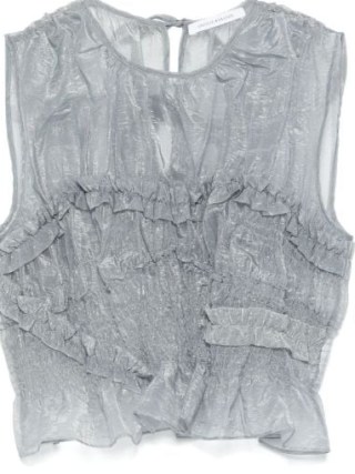 Cecilie Bahnsen Uphi Top Light Grey – ruffled semi sheer tops