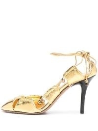 Chloé 90mm Luna pumps in Gold Tone | strappy metallic cut out sandals