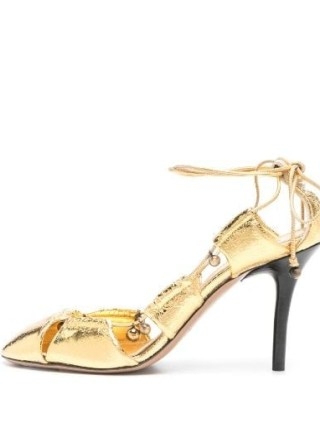 Chloé 90mm Luna pumps in Gold Tone | strappy metallic cut out sandals