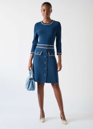 L.K. Bennett Ciara Blue & Navy Viscose Blend Button Through Knit Dress – chic vintage inspired dresses