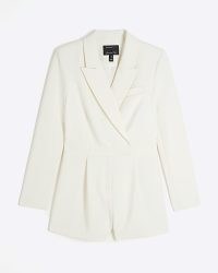 RIVER ISLAND Cream Tuxedo Playsuit ~ women’s jacket style playsuits ~ womens party fashion