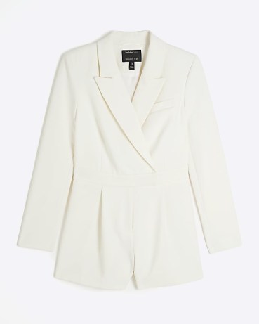 RIVER ISLAND Cream Tuxedo Playsuit ~ women’s jacket style playsuits ~ womens party fashion