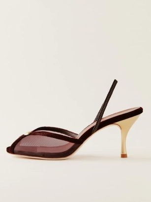 Reformation Paula Heeled Sandal in Dark Cherry Mesh ~ red sheer slingback heels ~ luxe evening slingbacks