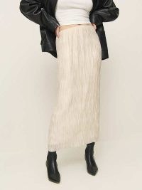 Reformation Apolline Skirt in Ivory ~ sustainable off white crinkled column skirts