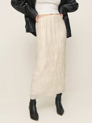 Reformation Apolline Skirt in Ivory ~ sustainable off white crinkled column skirts