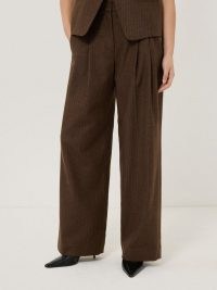 JIGSAW Kemp Wool Pinstripe Trouser in Brown ~ women’s pleated relaxed wide leg striped trousers