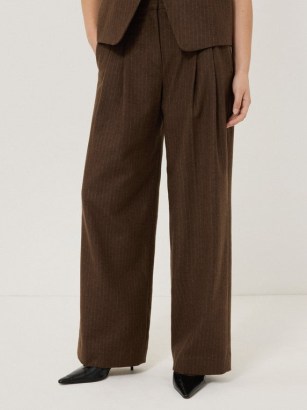 JIGSAW Kemp Wool Pinstripe Trouser in Brown ~ women’s pleated relaxed wide leg striped trousers