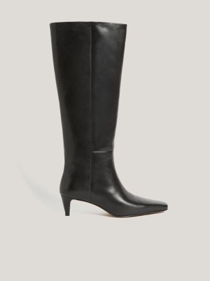 JIGSAW Leather Bobbi Knee High Boot in Black ~ women’s kitten heel chiselled toe nappa leather boots