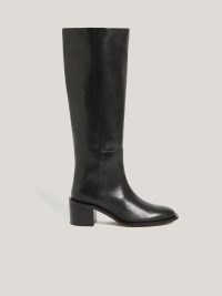 JIGSAW Leather Heeled Riding Boot in Black ~ women’s block heel knee high boots