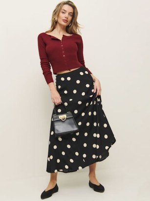 Reformation Claire Skirt in Moon Dot – spot print A-line skirts