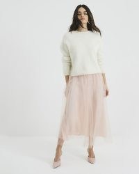 RIVER ISLAND Pink Tulle Mesh Midi Skirt ~ sheer mesh overlay skirts