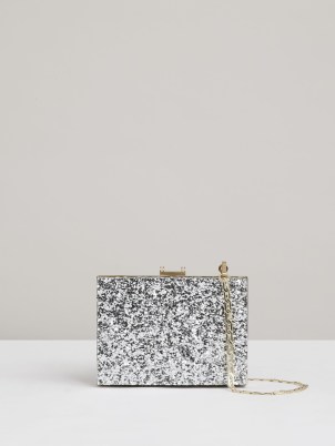 REISS Greta Glitter Box Clutch Bag in Silver ~ glittering evening handbag ~ glamorous occasion bags ~ party glamour