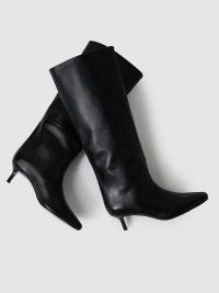 REISS Monica Leather Kitten Heel Boot in Black ~ knee high pointed toe boots