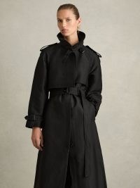 Reiss August Petite Gabardine Trench Coat with Cotton in Black | women’s belted midi coats