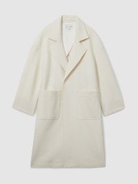 Reiss | Les 100 Ciels Aspen Boiled-Wool Bouclé Coat in Cream | women’s luxury off white relaxed fit coats