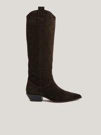 JIGSAW Suede Knee High Western Boot in Chocolate ~ women’s dark brown pointed toe cowboy boots