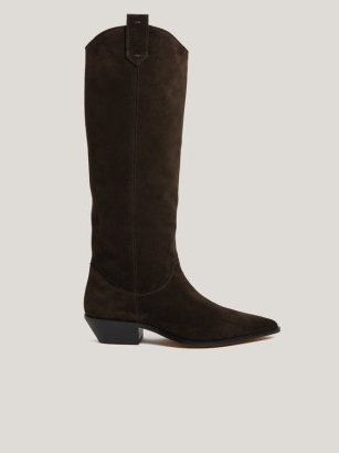 JIGSAW Suede Knee High Western Boot in Chocolate ~ women’s dark brown pointed toe cowboy boots