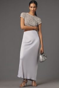 The Tilda Maxi Slip Skirt in Silver ~ silky long length bias cut skirts