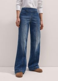 me and em Kick Flare Travel Jean in Mid Blue Wash Stretch Denim ~ women’s relaxed fit jeans