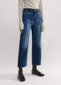 me and em Two-Tone Straight Crop Jean in Dark Multi Blue Italian Denim ~ women’s cropped jeans