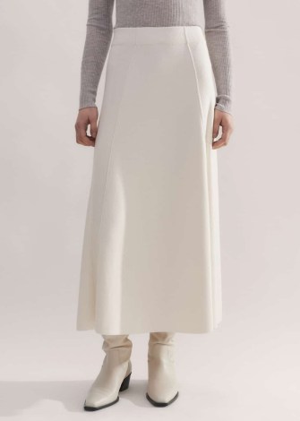 me and em Milano Knit A-Line Midi Skirt in Cream Responsibly Sourced Merino Wool + Organic Cotton ~ women’s longline midi skirts