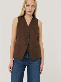 JIGSAW Wool Pinstripe Waistcoat in Brown ~ women’s striped waistcoats