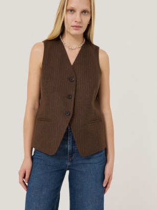 JIGSAW Wool Pinstripe Waistcoat in Brown ~ women’s striped waistcoats