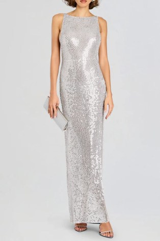 Retrofete Asha Sequin Dress in White Silver / shimmering sequinned maxi occasion dresses / glamorous sequined evening event gown