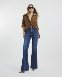 RIVER ISLAND Blue Denim High rise Relaxed Flared Jeans ~ women’s vintage style flares ~ womens retro inspired clothing