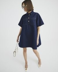 RIVER ISLAND Blue Denim Shirt Collar Mini Dress ~ women’s relaxed collared dresses