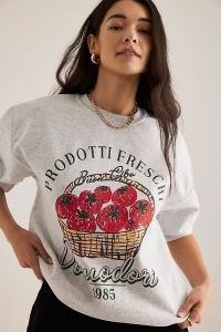 By Anthropologie Pomodori Graphic Sweatshirt in Light Grey / womens slogan print sweatshirts